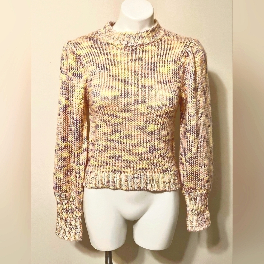 All in Favor Pink and Yellow Cowl Neck Sweater with Chunky Knit - Picture 1 of 10